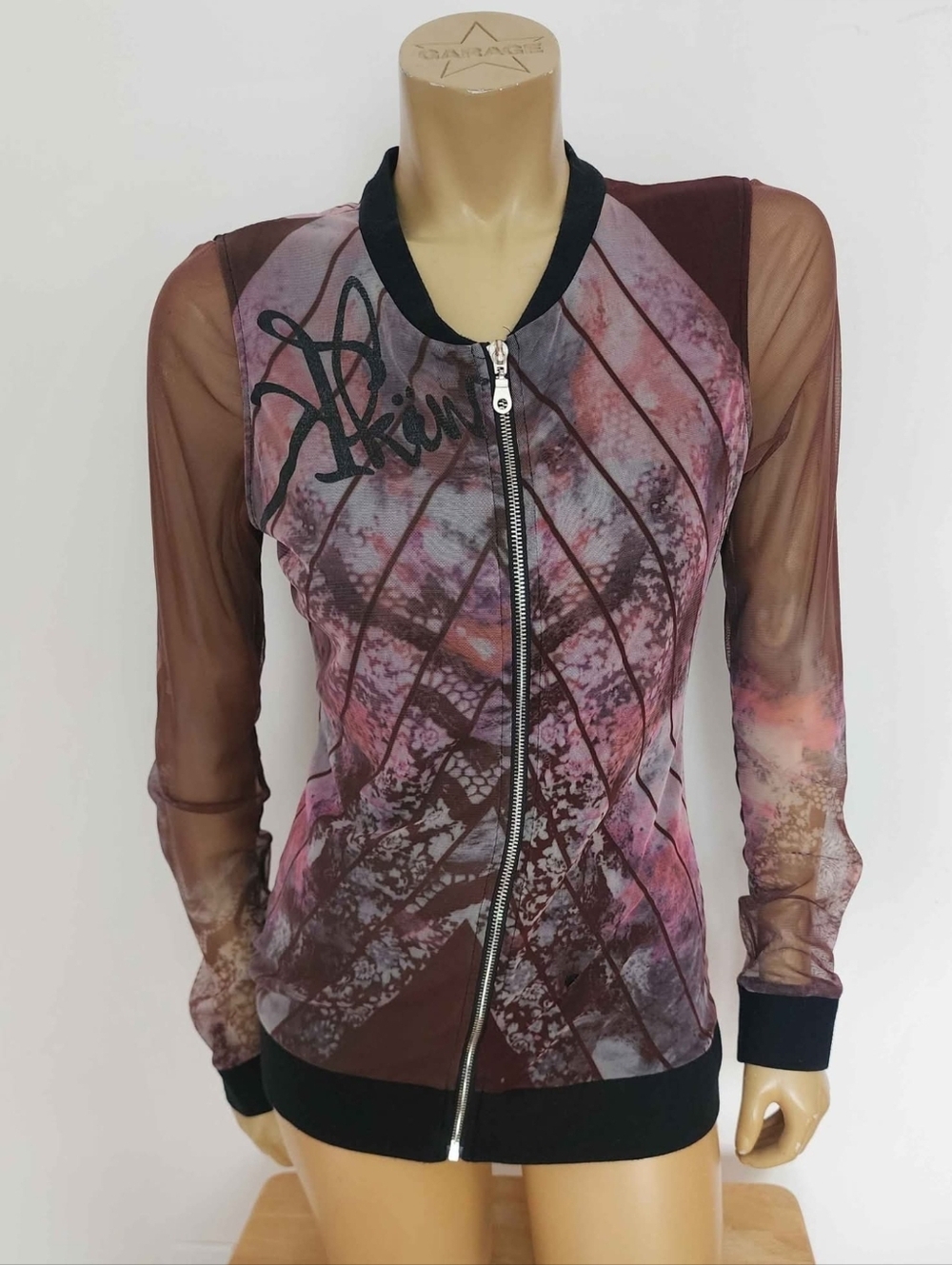 KARV Size M Medium  Long Sheer Sleeve Jacket Zip Sweater Punk Emo Graphic  Vinta